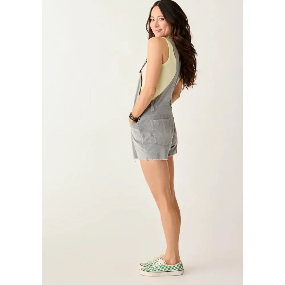 Carve Designs Jason Overall Short Gray Wale Corduroy Relaxed Logo Pockets Size 6 - Picture 4 of 9